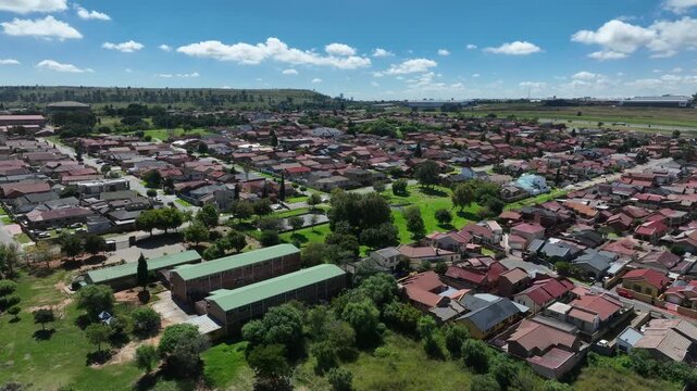 Aerial drone view of the townscape of Soweto. Johannesburg, South Africa.
