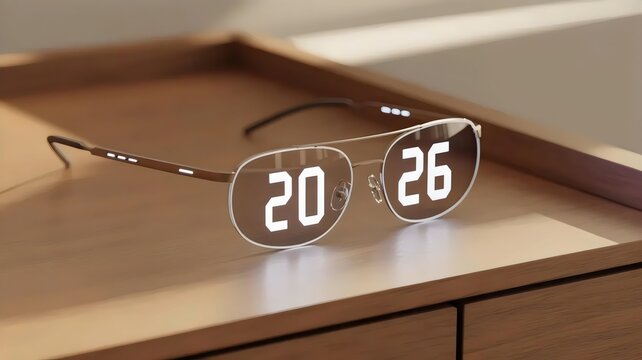 Minimalist smart glasses with 2026 lens reflection - for augmented reality concepts