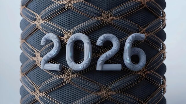 High-tech smart fabric with 2026 woven into texture - for fashion technology concepts