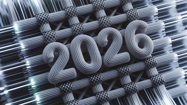 Macro of metallic thread smart textile with numbering - for industrial material visuals