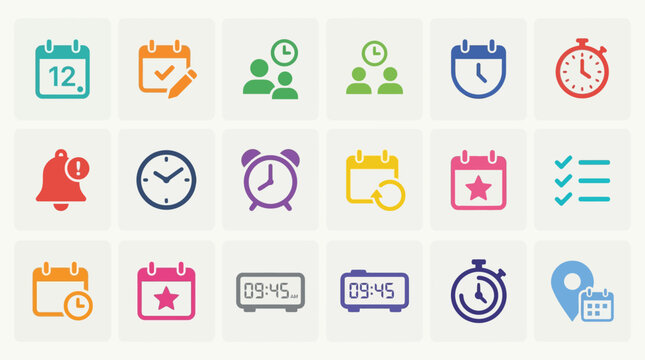 Colorful Time Management Icons Set.