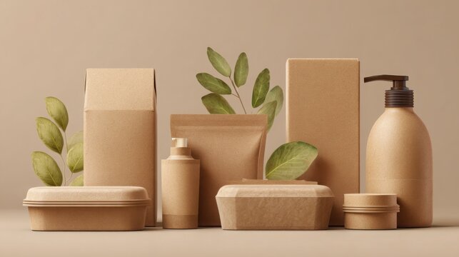 biodegradable packaging made from plant based materials, minimalist background, photorealistic, no text, no logo