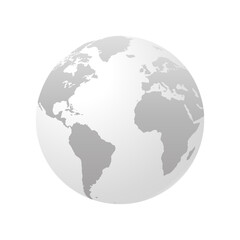 Obraz premium Minimalist Grey Earth Globe Icon Showing The Western Hemisphere On A Clean Isolated White Background Vector Illustration