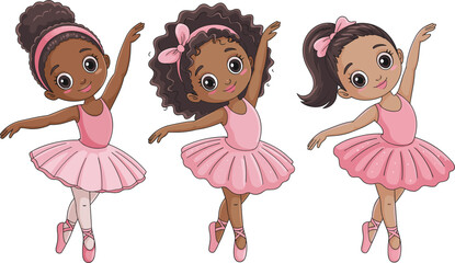 Cute ballerina girls set, cartoon ballet dancers in pink dresses, kids character vector illustration © Sabina