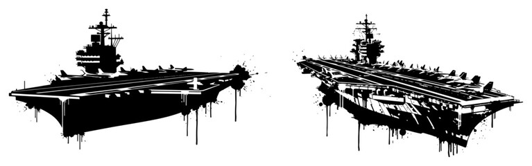 Aircraft carrier warships at sea with ink splatters in urban grunge style © UrbanDruid