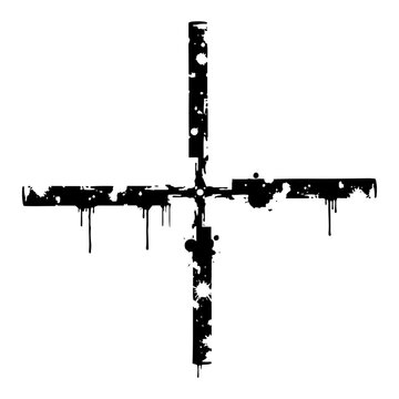 Sniper scope reticle crosshairs symbol in ink splatter style