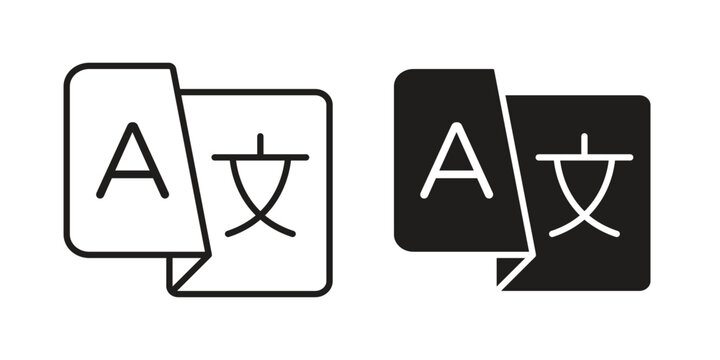 Language icon design, logo, app, template set. Black icons