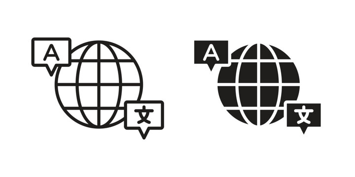 Language icon design, logo, app, template set. Black icons