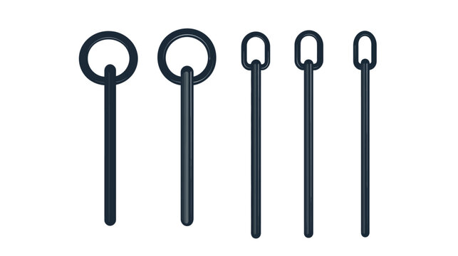 Stylized illustration of five dark blue elongated objects with differing ring/loop shapes on top