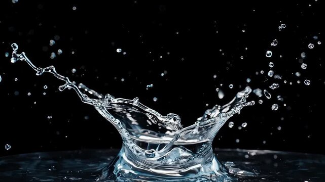 Water Splashing on Dark Background Closeup.