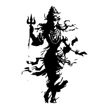Dancing Hindu Lord Shiva silhouette vector illustration with trident