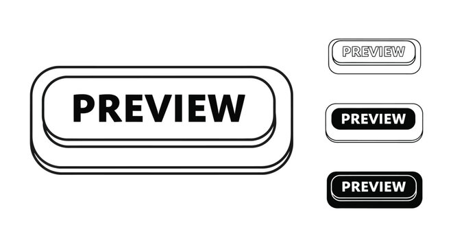 Preview button icon set in modern line style for web design
