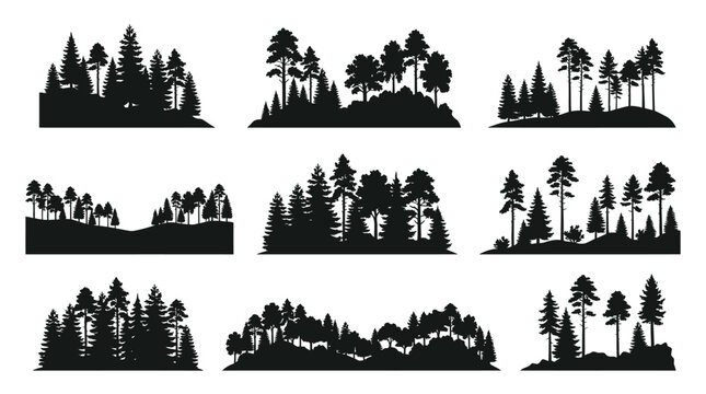 Collection of Diverse Forest Silhouettes for Design.