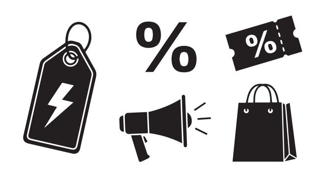 Shopping sale icons set with price tag megaphone and discount coupon