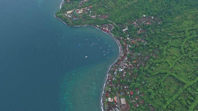 Aerial view of amed bay coastline in bali indonesia
