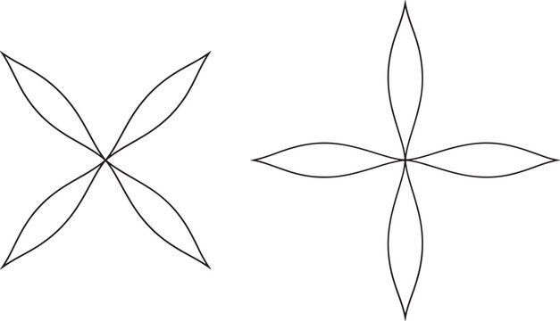 Symmetrical geometric petal shapes arranged in cross and star formations