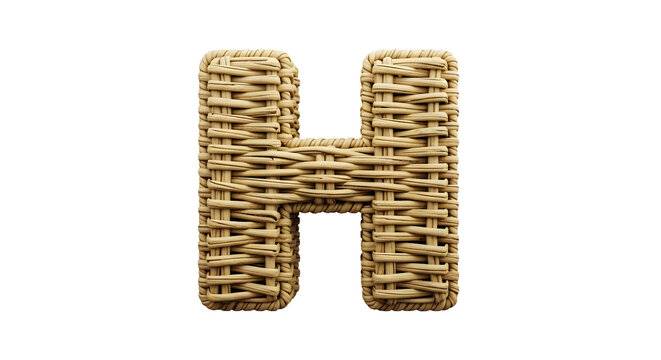3D wicker letter H with natural color and textured woven design for decorative use