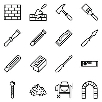 Professional Masonry, Tiling, and Bricklaying Equipment Icons