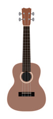Obraz premium Classical wooden ukulele illustration in flat vector style. Minimalist musical instrument icon isolated on white background for music education, hobby, and summer vacation themes.