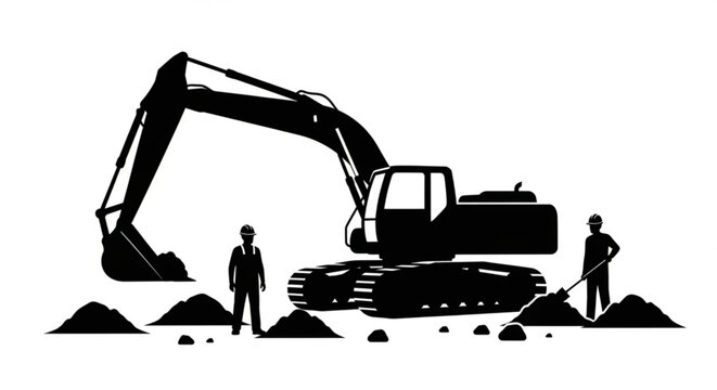 Yellow excavator digger machine working on a construction site isolated on a white background