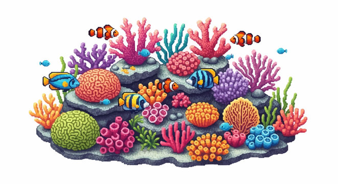 Vibrant Coral Reef Ecosystem with Tropical Fish.