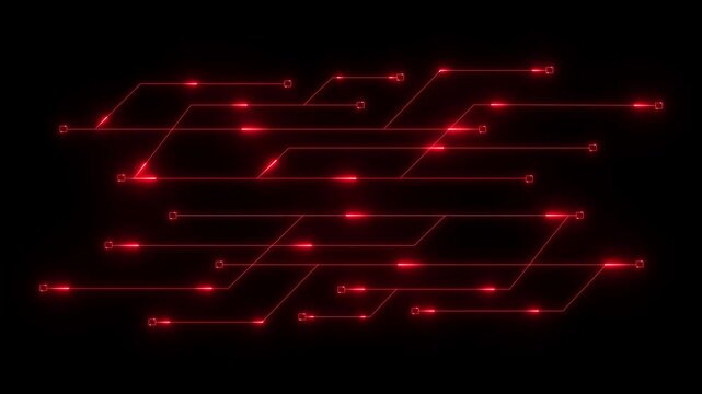 Glowing circuit board network animated widescreen background. Digital technology. Horizontal wide banner copyspace loop animation. Dynamic motion graphics design. HD video with alpha channel 