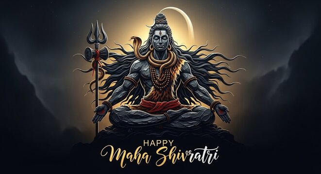 Maha Shivratri Lord Shiva Meditation Scene.