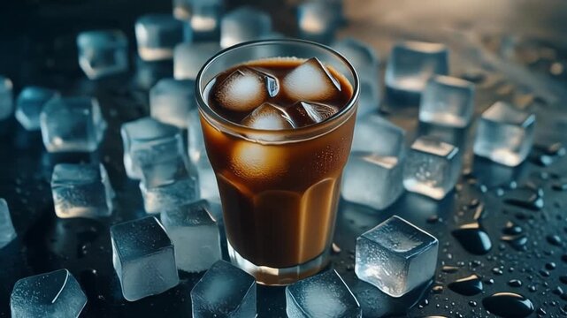 Iced Coffee on Ice Cube Texture