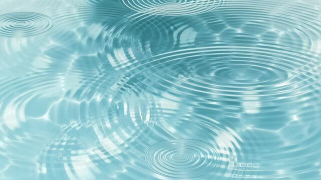 Shimmering turquoise water ripples radiating outward, soft light caustics dancing across surface, circular waves expanding in slow motion, creating tranquil