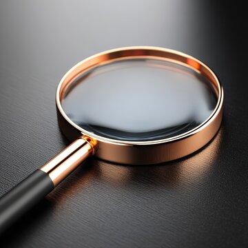 A close-up of a polished magnifying glass resting on a dark surface, perfect for illustrating concepts related to investigation, analysis, or clarity in various projects,