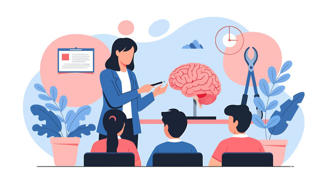 Brain Model Illustration for Educational Purposes in a Classroom Setting.