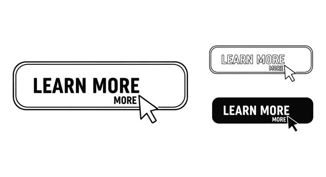 Button learn more icon set with cursor for website design