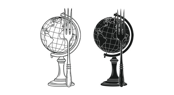 Globe vector illustration of two earth globes on stands with satellites