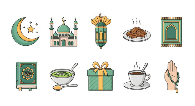 Illustrations of pilgrims performing Hajj rituals at holy sites