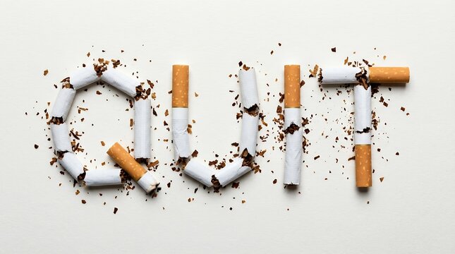 Broken cigarettes are arranged to spell out the word QUIT with loose tobacco scattered around 168 characters smoking cessation breaking habit addiction health healthy lifestyle