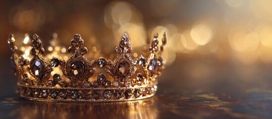 Obraz premium Ornate Royal Crown with Gemstones on Textured Surface Soft Bokeh Background