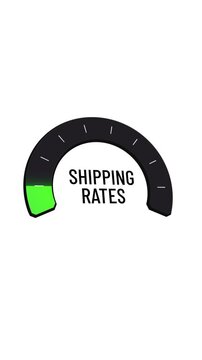 Animated gauge for shipping rates rising on white background, logistics costs surging and freight prices hiking, then transport fees dropping, easing trade, Vertical video. Copy space.
