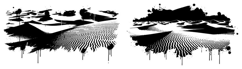 Desert sand dunes with rippled texture in black ink splatter style © UrbanDruid