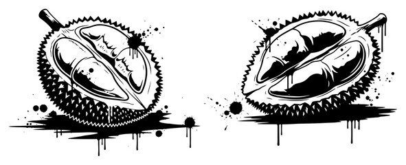 Durian fruit sliced open with exotic seeds in urban street art style © UrbanDruid