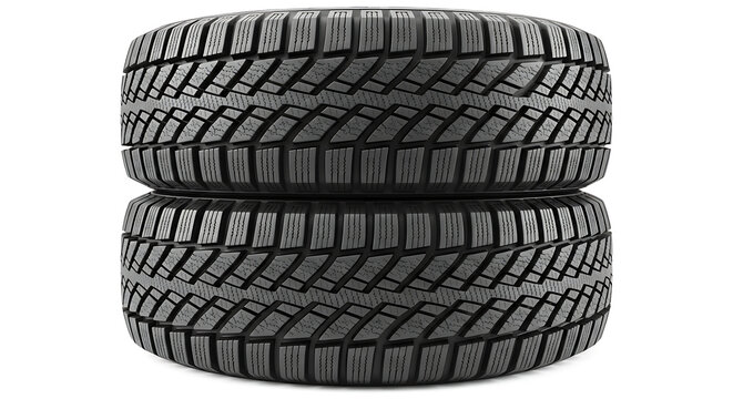 Stack of two black car tires with tread pattern