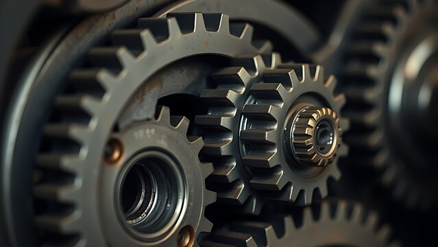 Close-up of misaligned and jammed metal gears preventing movement.