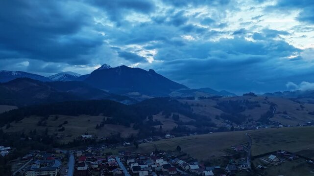Dark Evening Mountain Village Hyperlapse with Rain Clouds