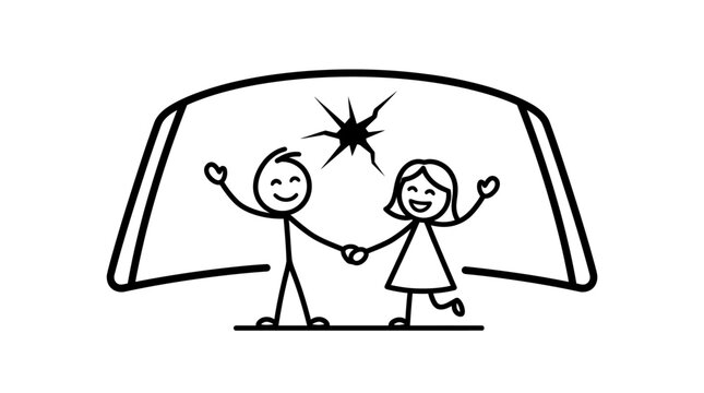 Happy Stick Figures Celebrating a New Car