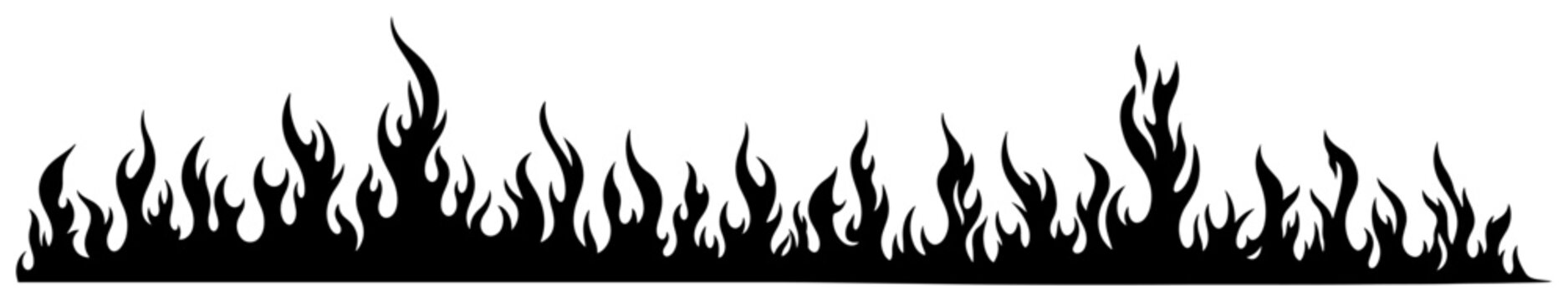 Fire flames border silhouette in black ink urban style