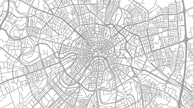 minimalist white line art city map with radial street layout design