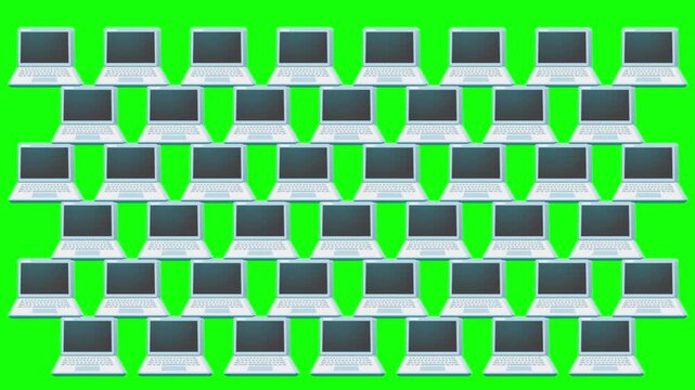 Animated laptop, computer seamless pattern cartoon vector icon. Simple technology idea, notebook, electronic symbol. Popup animation green screen background template