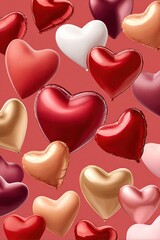 Fototapeta premium Heart-shaped balloons floating over red background for Valentine's Day celebration and romantic decor