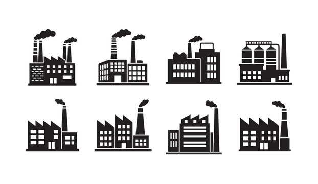 Industrial Factory Silhouettes with Smoke Stacks During Daytime
