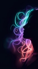Obraz premium Vibrant neon smoke swirls in cyan, purple and pink colors creating flowing energy patterns against dark background for digital art projects.