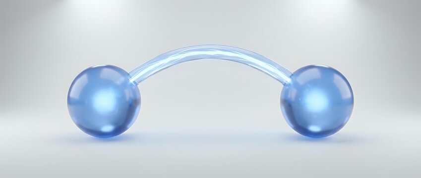 Blue curved barbell body jewelry piercing with spherical ends on gradient background for fashion and body modification concepts.